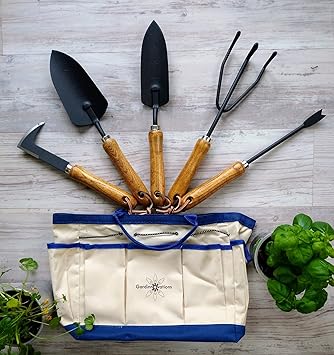 🌿 Gardener's Essential Tool Set with Farmhouse Tote Bag